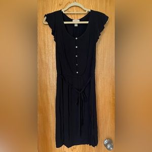LOFT flutter sleeve tie-waist Black dress